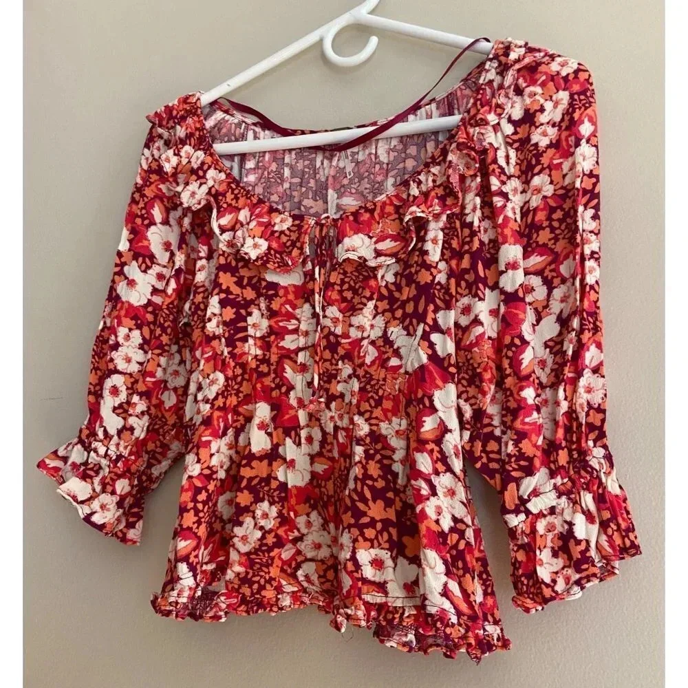 Free People Sweet Memories XS Blouse Floral Boho Feminine